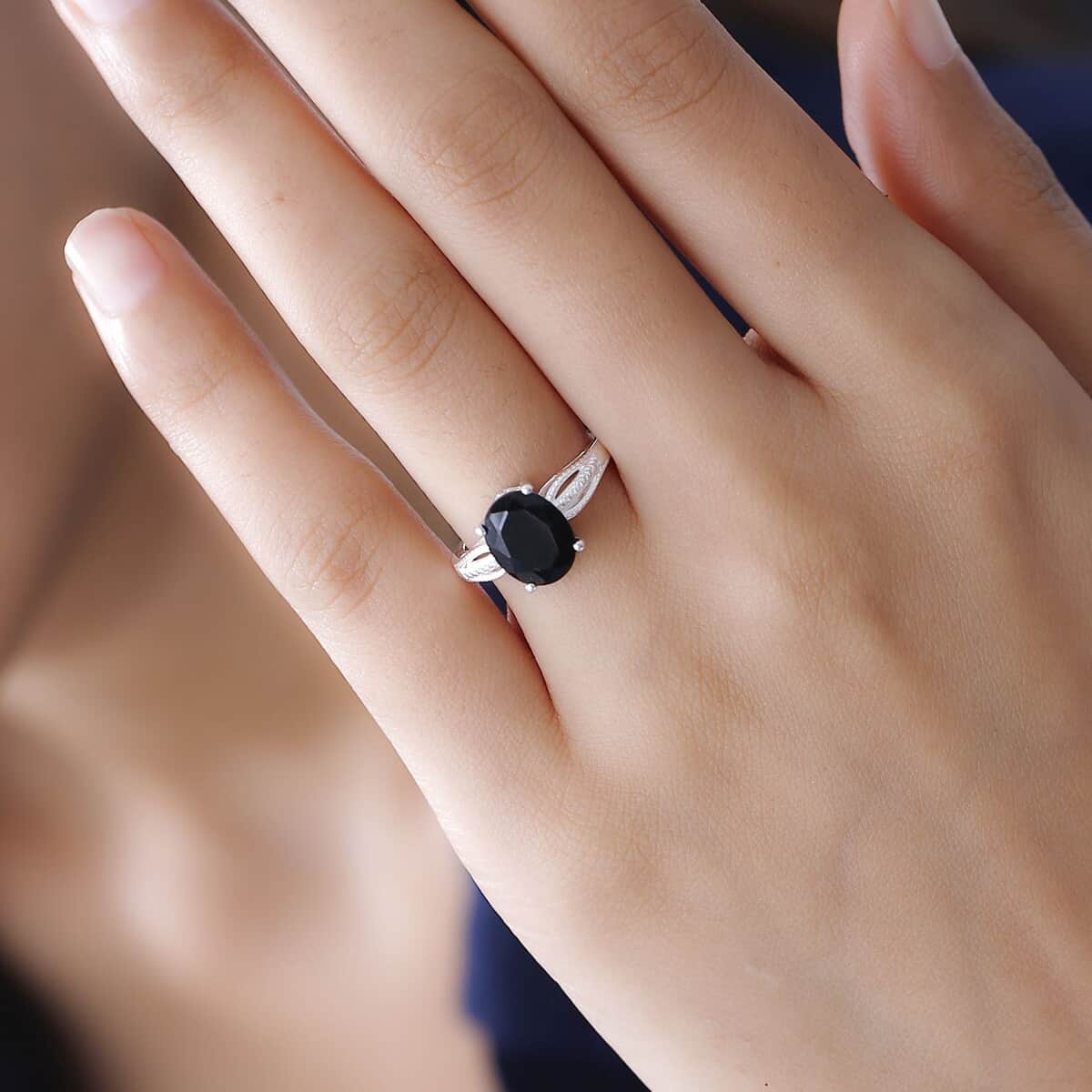 Australian Black Tourmaline Solitaire Ring in Sterling Silver 2.90 ctw image number 2