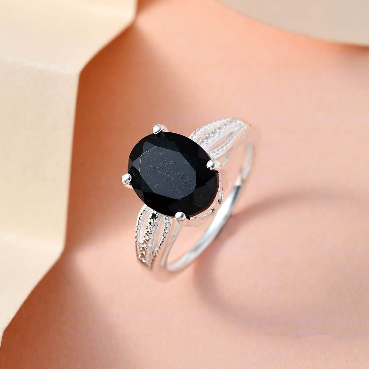 Australian Black Tourmaline Solitaire Ring in Sterling Silver 2.90 ctw image number 3