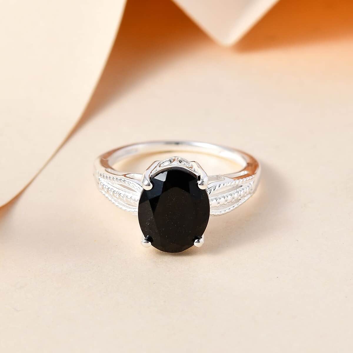 Australian Black Tourmaline Solitaire Ring in Sterling Silver 2.90 ctw image number 4