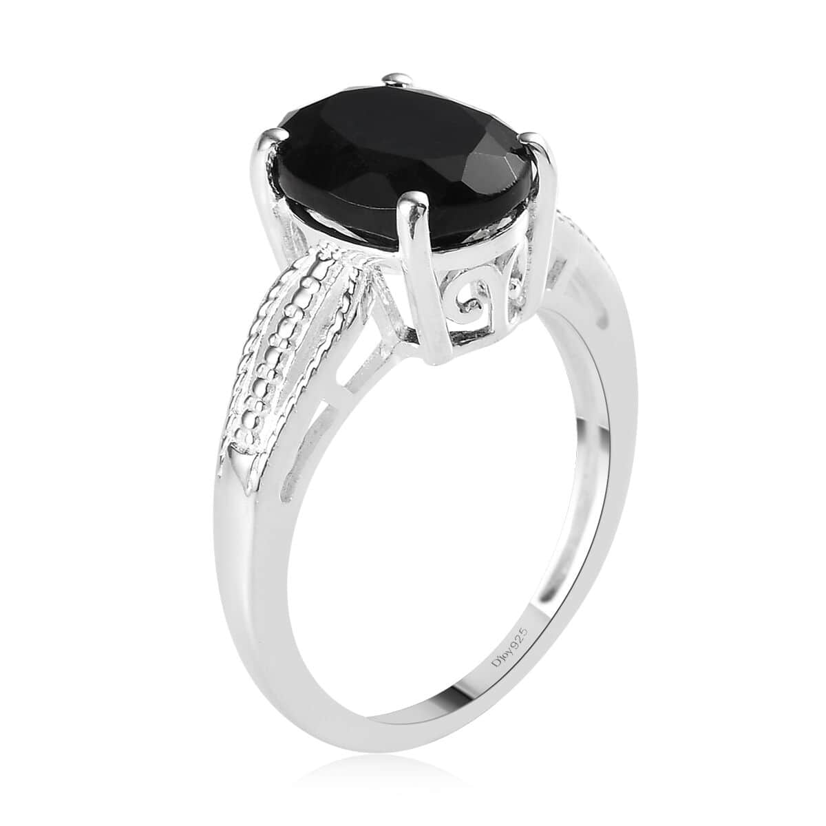 Australian Black Tourmaline Solitaire Ring in Sterling Silver 2.90 ctw image number 5