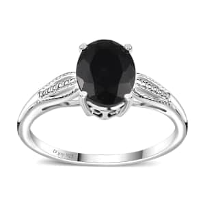 Australian Black Tourmaline Solitaire Ring in Sterling Silver (Size 11.0) 2.90 ctw