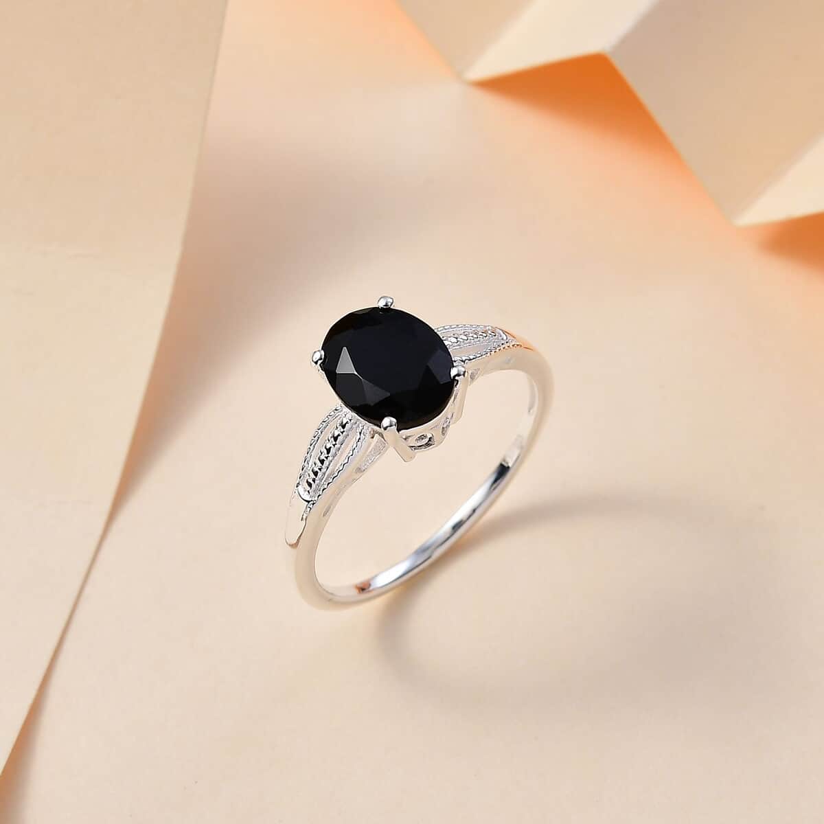 Australian Black Tourmaline Solitaire Ring in Sterling Silver (Size 11.0) 2.90 ctw image number 1