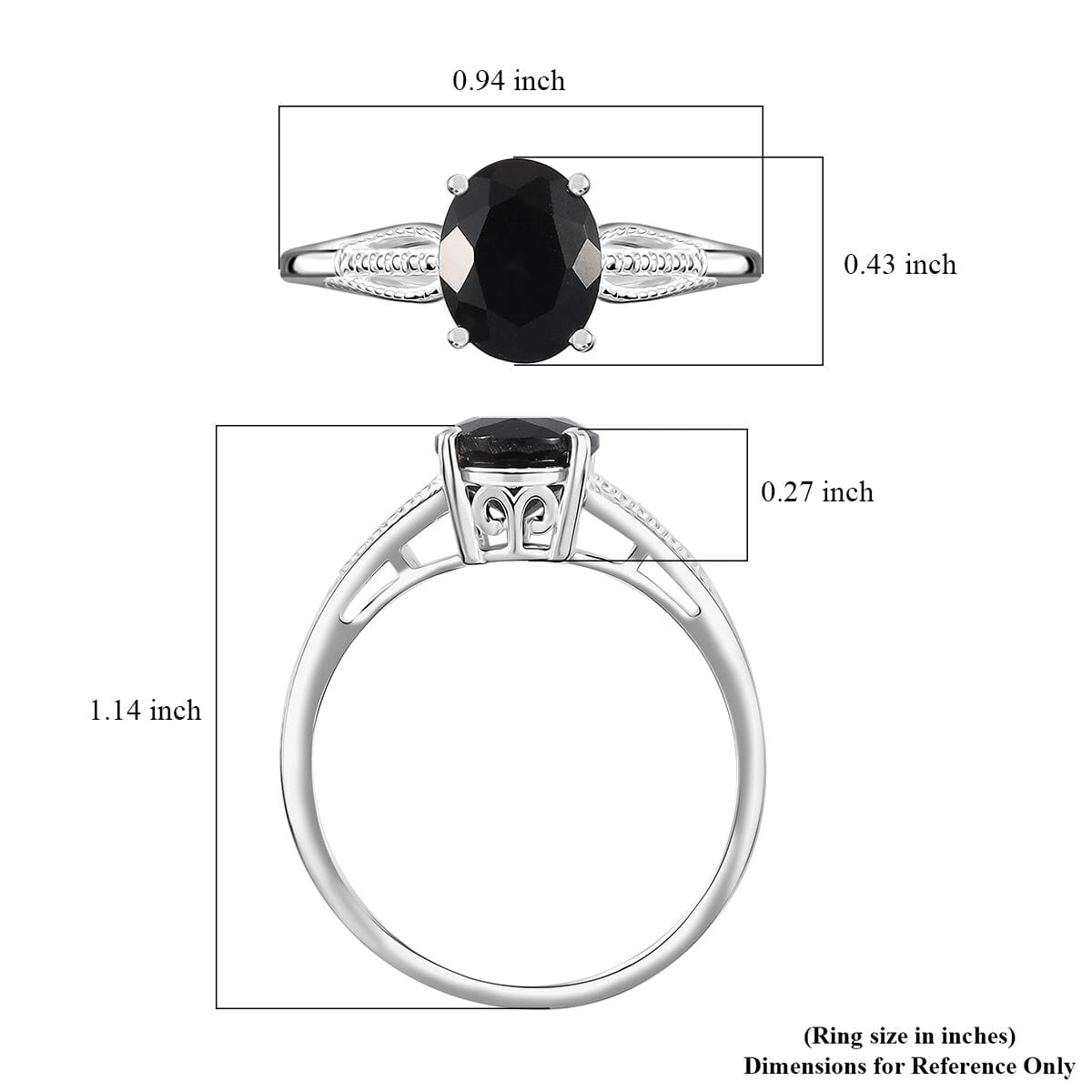 D'Joy Australian Black Tourmaline Ring in Sterling Silver, Black Solitaire Ring For Women, Wedding Jewelry Gifts (Size 8.0) 2.90 ctw image number 5