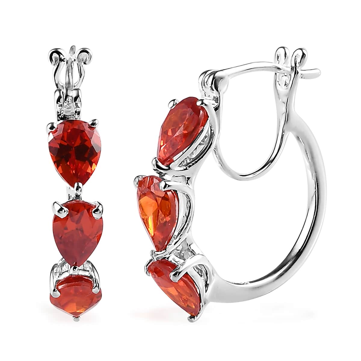 Simulated Orange Diamond Hoop Earrings in Sterling Silver image number 0