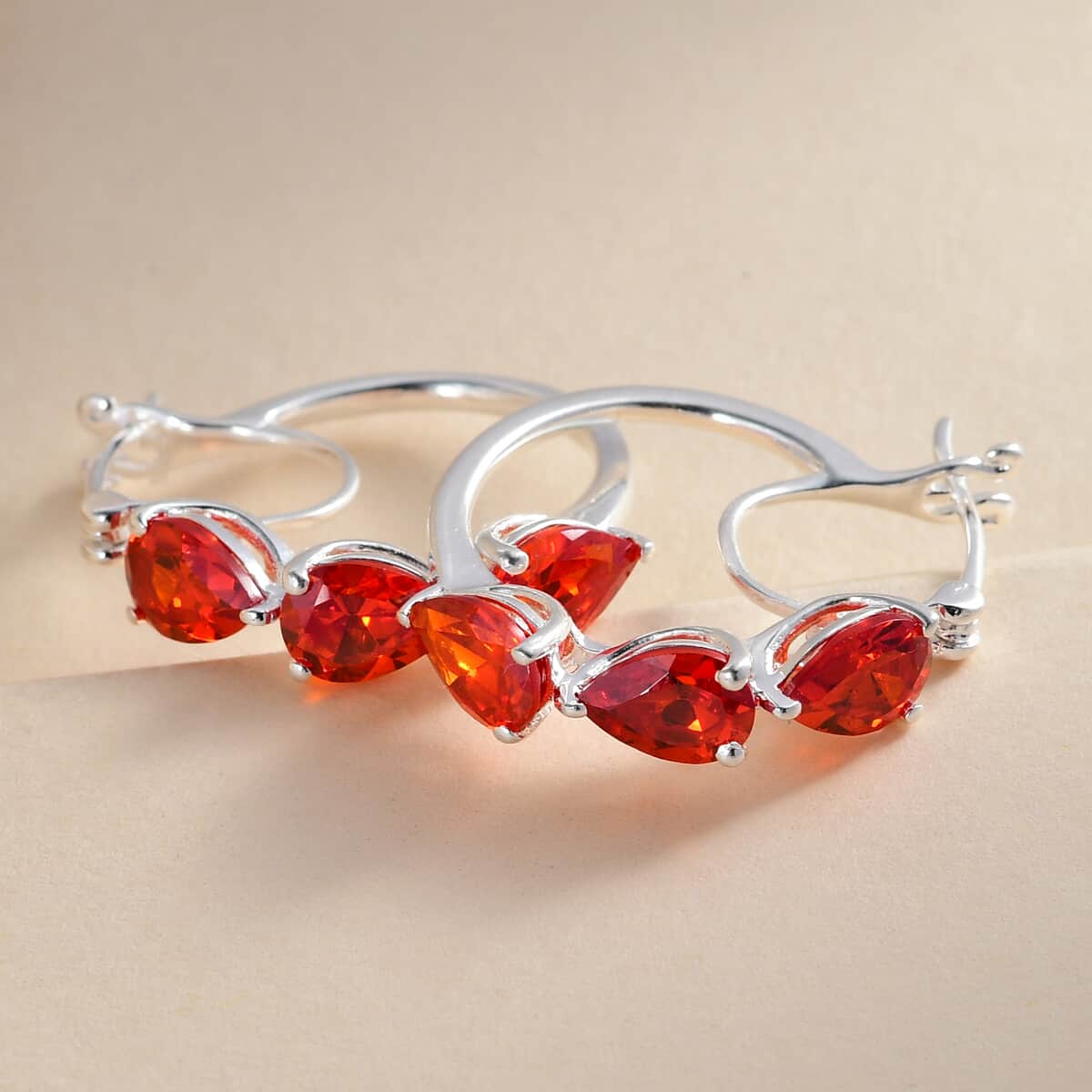 Simulated Orange Diamond Hoop Earrings in Sterling Silver image number 3