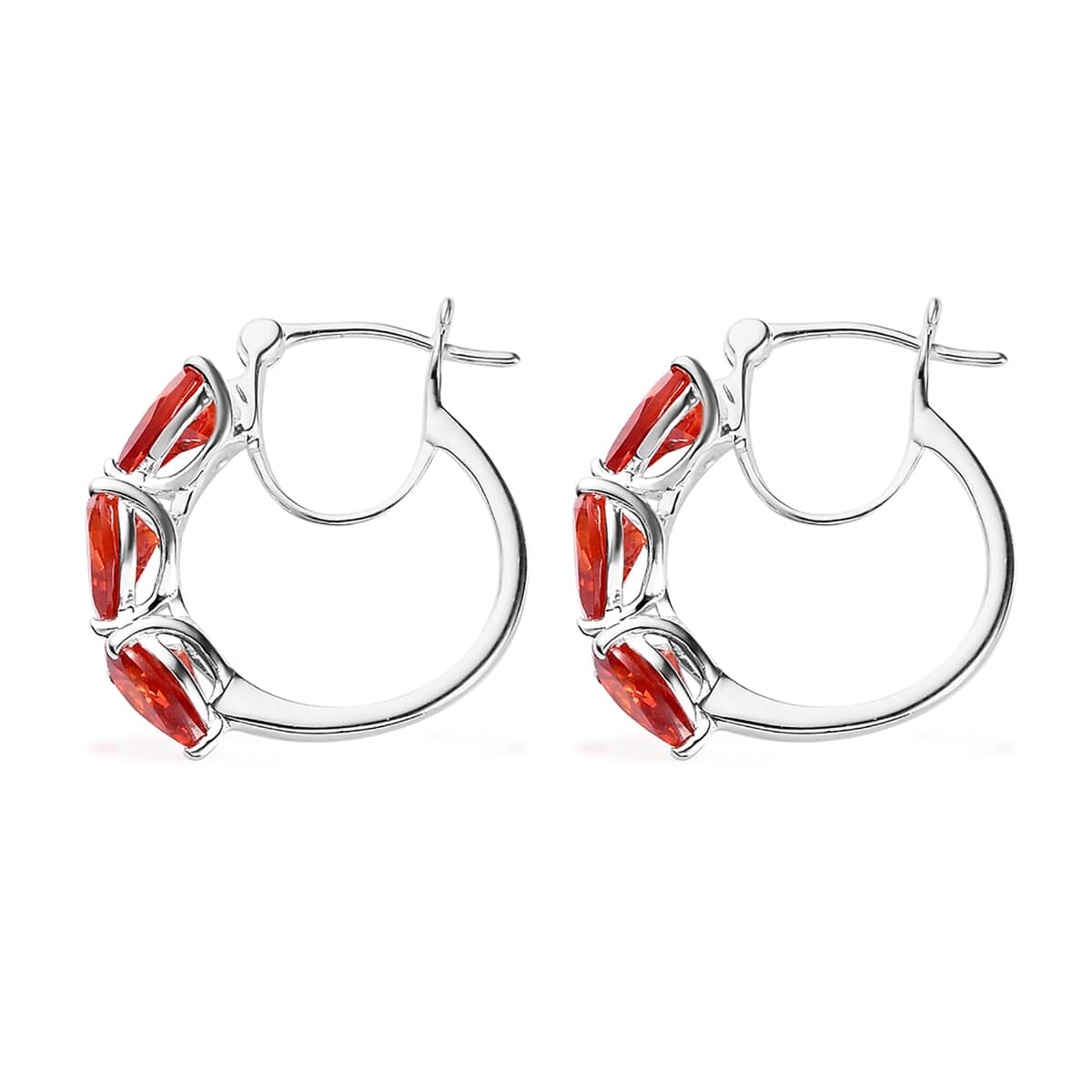Simulated Orange Diamond Hoop Earrings in Sterling Silver image number 5