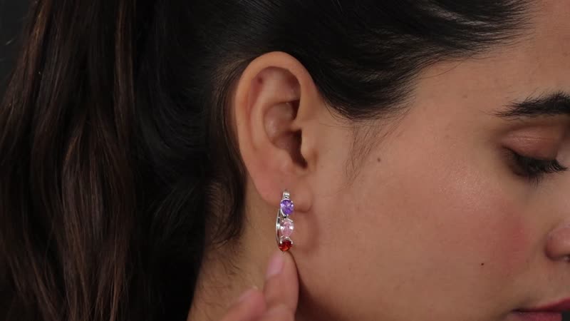 Simulated Multi Diamond Hoop Earrings in Sterling Silver, Silver Hoops For Women, Three Stone Jewelry 5.75 ctw