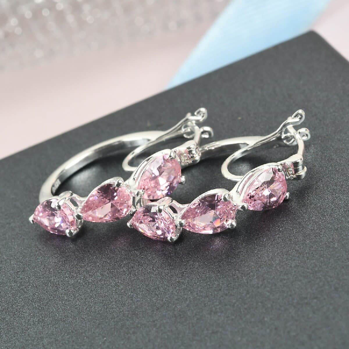 Simulated Pink Diamond Hoop Earrings in Sterling Silver image number 2