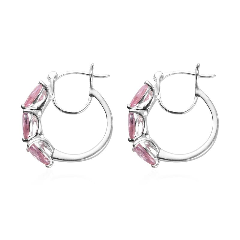 Simulated Pink Diamond Hoop Earrings in Sterling Silver