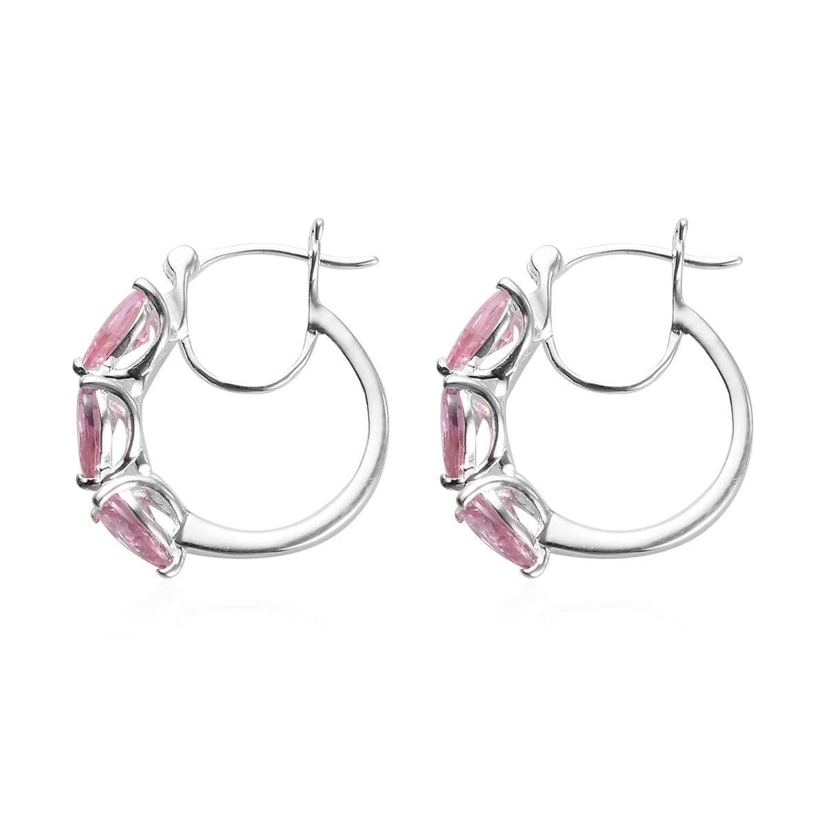 Simulated Pink Diamond Hoop Earrings in Sterling Silver image number 4