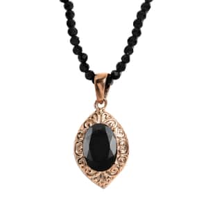 Australian Black Tourmaline Pendant with Black Quartzite Beaded Necklace 20 Inches in ION Plated Rose Gold Steel and Stainless Steel 66.65 ctw