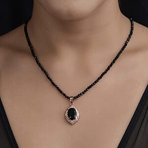 Australian Black Tourmaline Pendant with Black Quartzite Beaded Necklace 20 Inches in ION Plated Rose Gold Steel and Stainless Steel 66.65 ctw