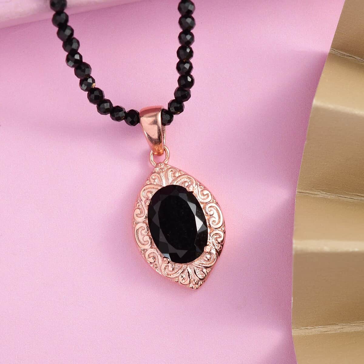 Australian Black Tourmaline and Black Quartzite Pendant Necklace 20 Inches in ION Plated Rose Gold Stainless Steel 67.15 ctw image number 4