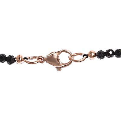 Australian Black Tourmaline Pendant with Black Quartzite Beaded Necklace 20 Inches in ION Plated Rose Gold Steel and Stainless Steel 66.65 ctw