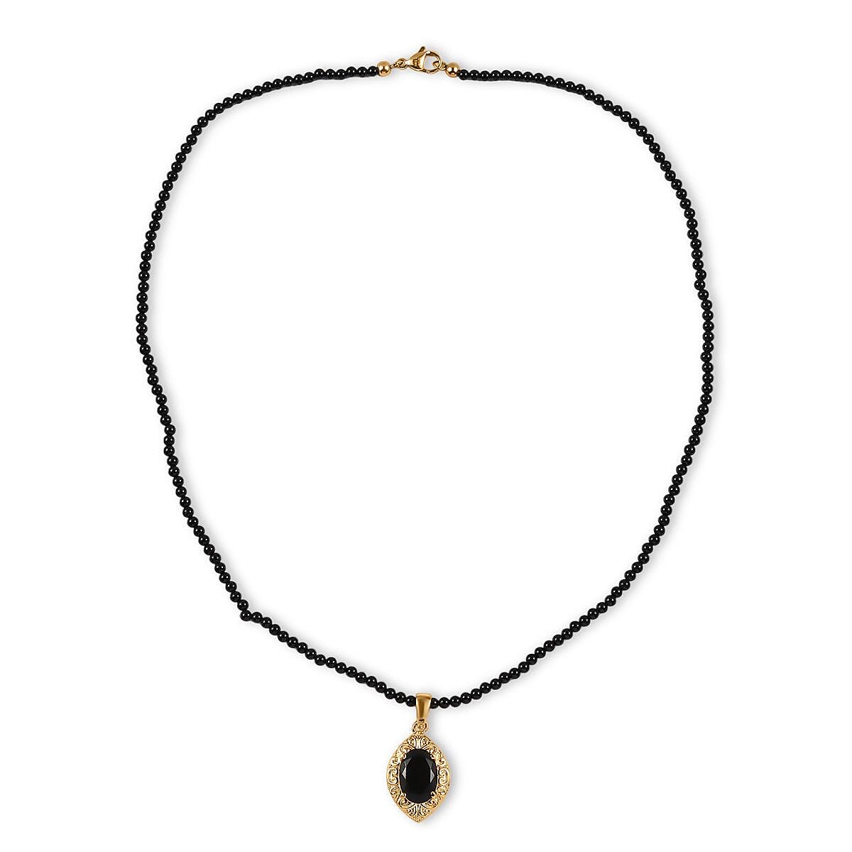 Australian Black Tourmaline Pendant with Black Quartzite Beaded Necklace 20 Inches in ION Plated Yellow Gold Steel and Stainless Steel 34.90 ctw