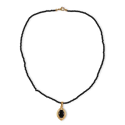 Australian Black Tourmaline Pendant with Black Quartzite Beaded Necklace 20 Inches in ION Plated Yellow Gold Steel and Stainless Steel 34.90 ctw