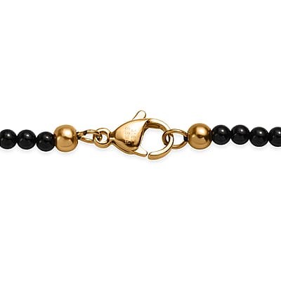 Australian Black Tourmaline Pendant with Black Quartzite Beaded Necklace 20 Inches in ION Plated Yellow Gold Steel and Stainless Steel 34.90 ctw