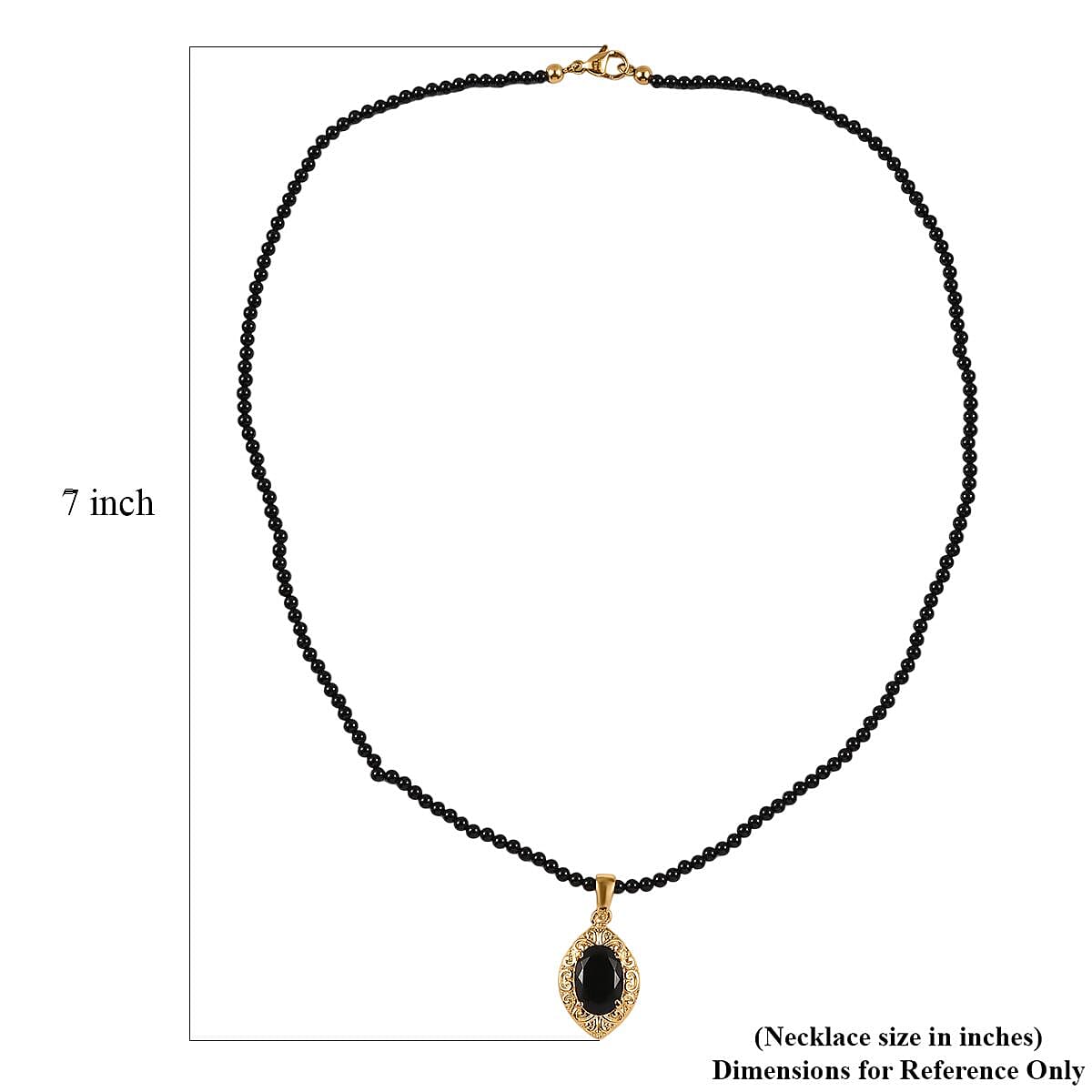 Australian Black Tourmaline Pendant with Black Quartzite Beaded Necklace 20 Inches in ION Plated Yellow Gold Steel and Stainless Steel 34.90 ctw