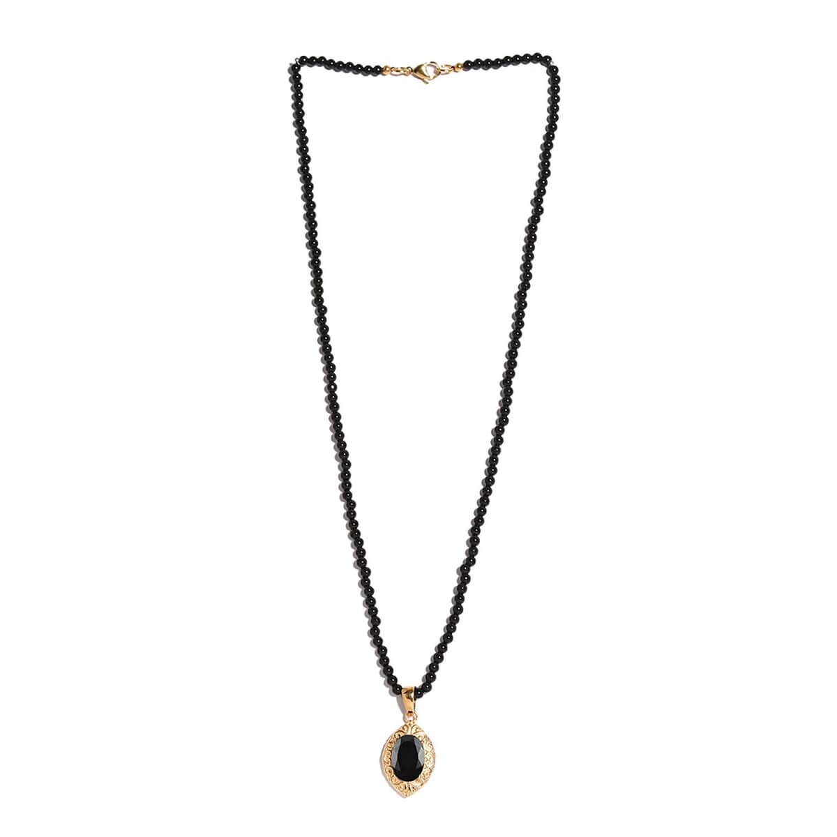 Australian Black Tourmaline Pendant with Black Quartzite Beaded Necklace 20 Inches in ION Plated Yellow Gold Steel and Stainless Steel 62.00 ctw image number 5