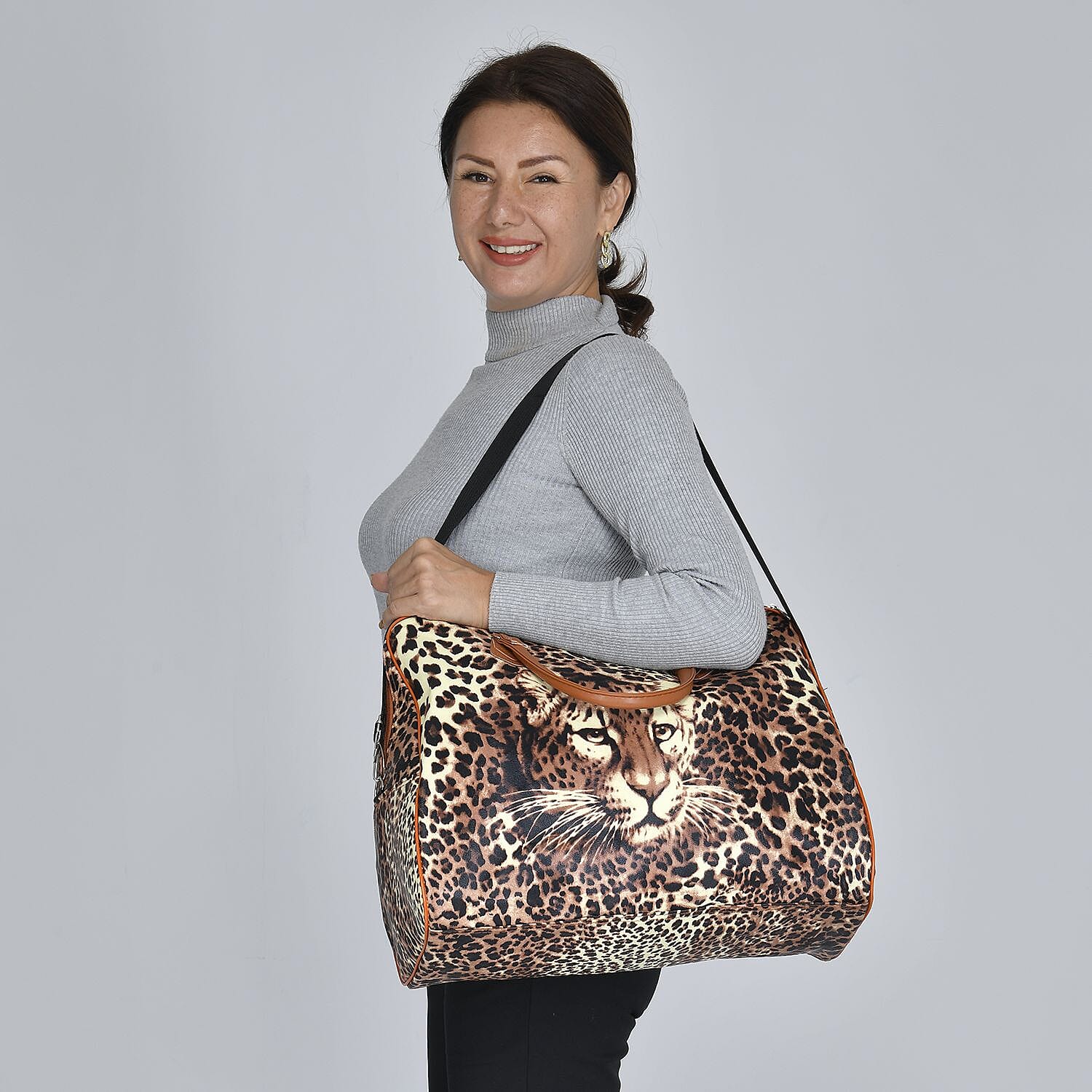 Buy Beige Leopard Pattern Tote Bag with 40 Shoulder Strap at
