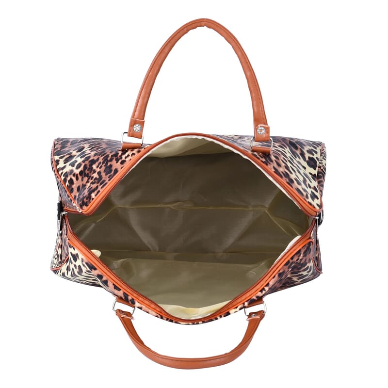 Beige Leopard Pattern Tote Bag with 40 Shoulder Strap