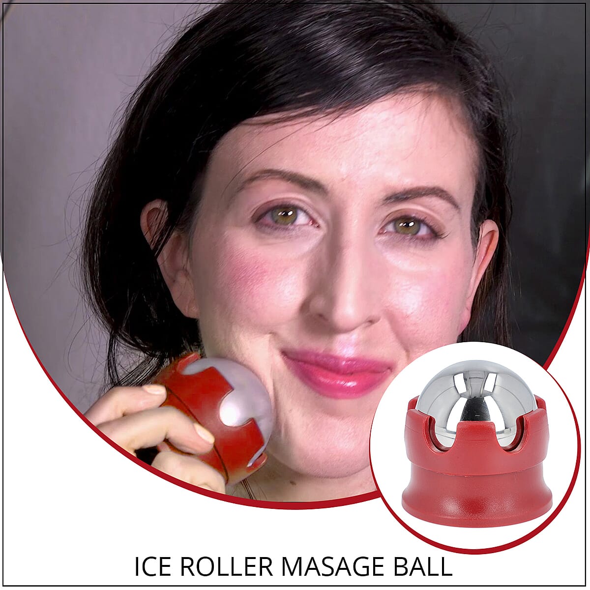 Stainless Steel and Red Ice Roller Massage Ball image number 1