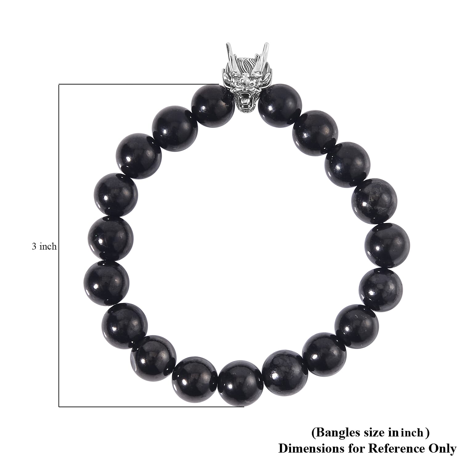 Shungite Beaded Stretch Bracelet with Dragon Charm in Black Oxidized Sterling Silver 133.50 ctw