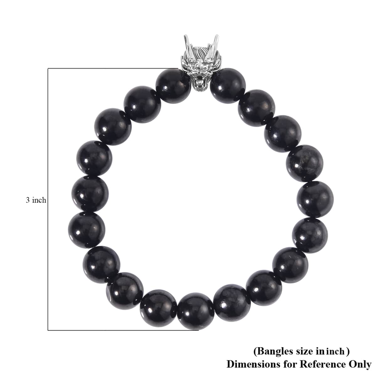 Shungite Beaded Stretch Bracelet with Dragon Charm in Black Oxidized Sterling Silver 133.50 ctw image number 5