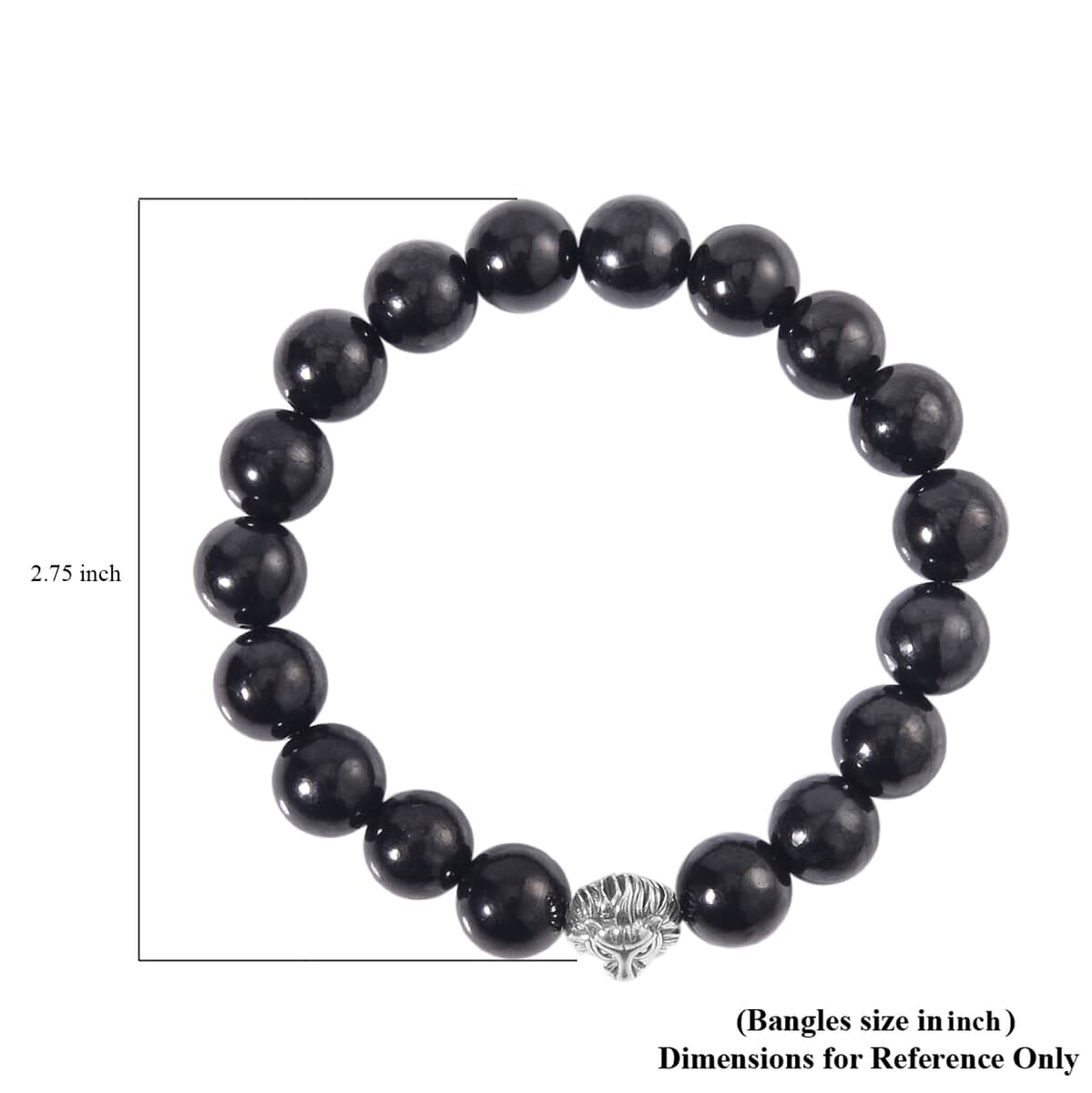 Shungite Beaded Stretch Bracelet with Lion Charm in Black Oxidized Sterling Silver 103.00 ctw image number 5