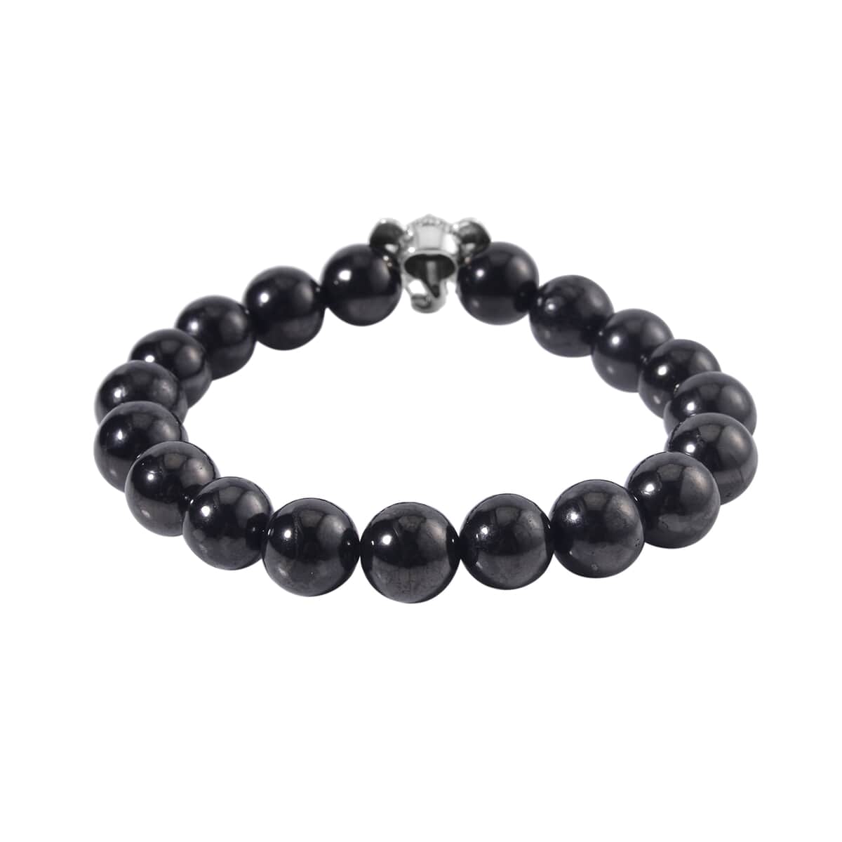 Shungite Beaded Stretch Bracelet with Elephant Charm in Black Oxidized Sterling Silver 107.00 ctw image number 2