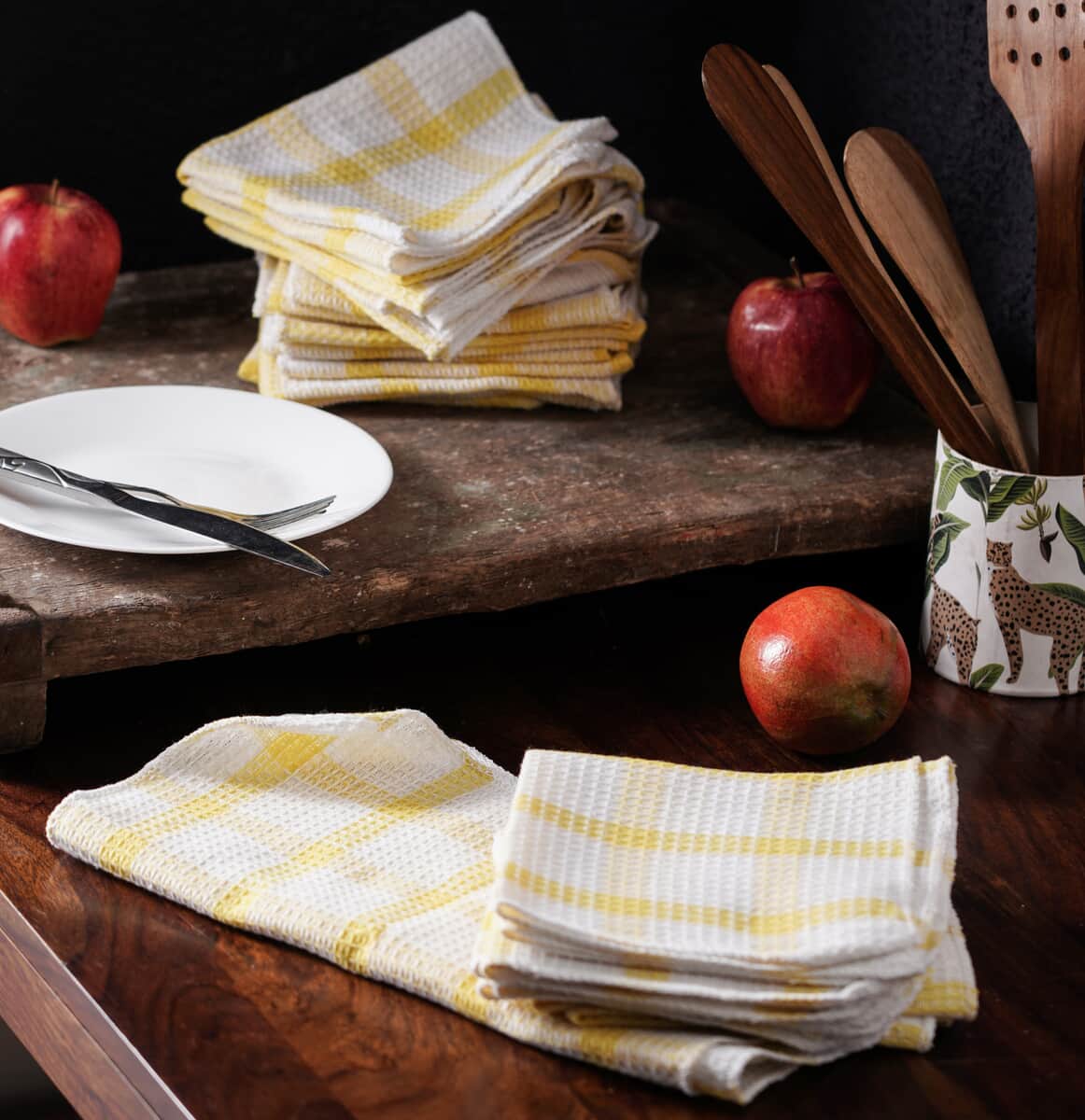 Set of 24 Yellow Cotton Kitchen Towels Dish Cloth Scrubbing Towels Clothes Cleaning Rags Kitchen Essentials image number 1