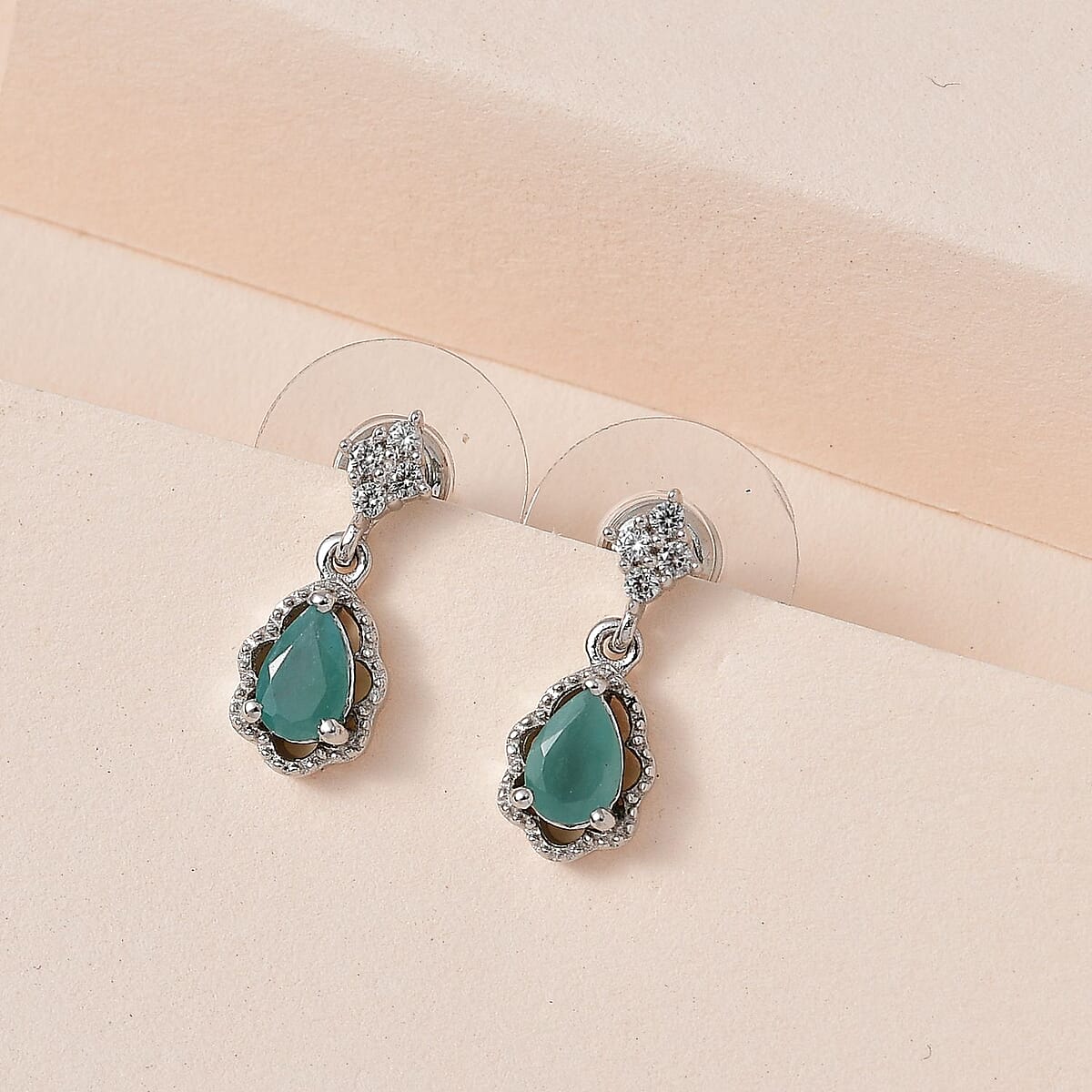 Premium Grandidierite and White Zircon Earrings in Platinum Over Sterling Silver 0.90 ctw image number 1