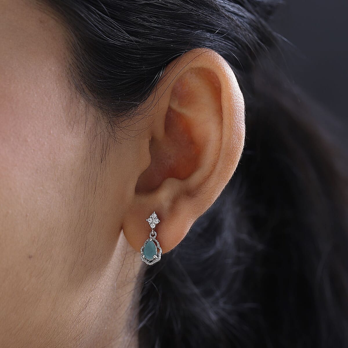 Premium Grandidierite and White Zircon Earrings in Platinum Over Sterling Silver 0.90 ctw image number 2