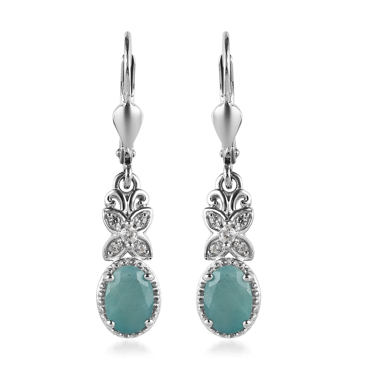 Premium Grandidierite and White Zircon Lever Back Earrings in Platinum Over Sterling Silver 1.65 ctw image number 0