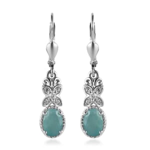 Premium Grandidierite and White Zircon Lever Back Earrings in Platinum Over Sterling Silver 1.65 ctw