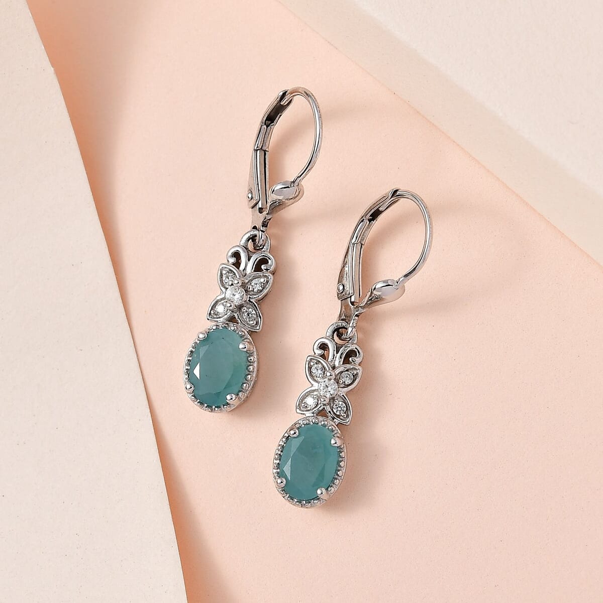 Premium Grandidierite and White Zircon Lever Back Earrings in Platinum Over Sterling Silver 1.65 ctw image number 1