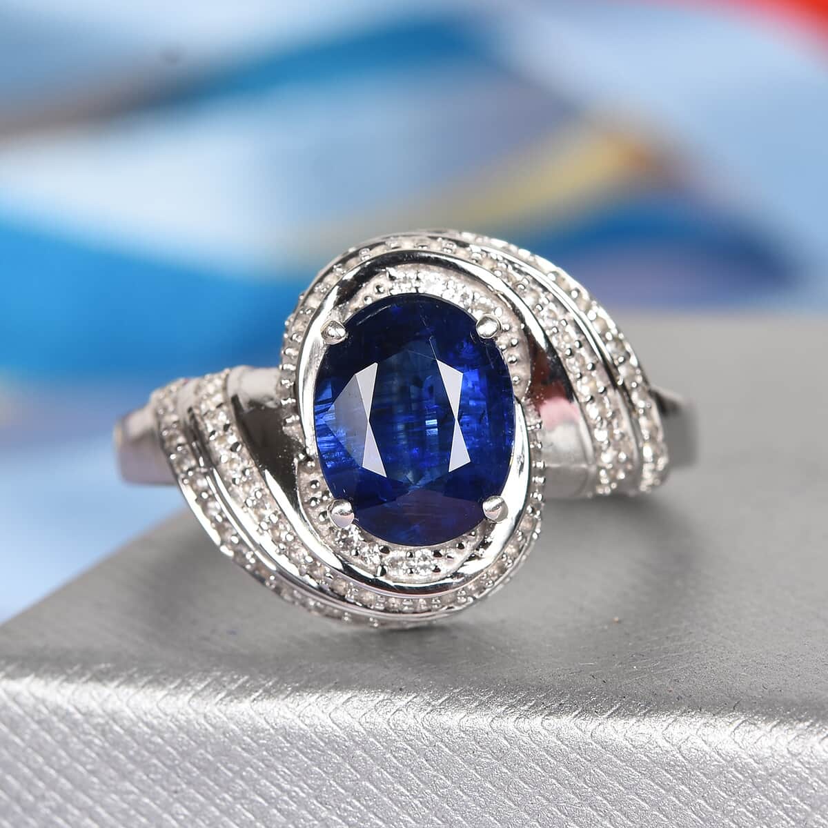 Himalayan Kyanite and Zircon 4.00 ctw Ring in Platinum Over Sterling Silver image number 1