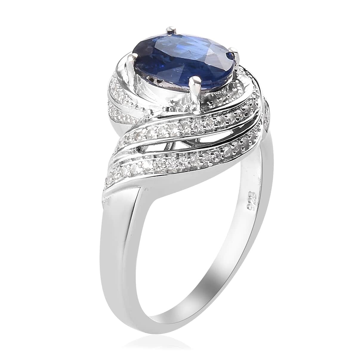 Himalayan Kyanite and Zircon 4.00 ctw Ring in Platinum Over Sterling Silver image number 3