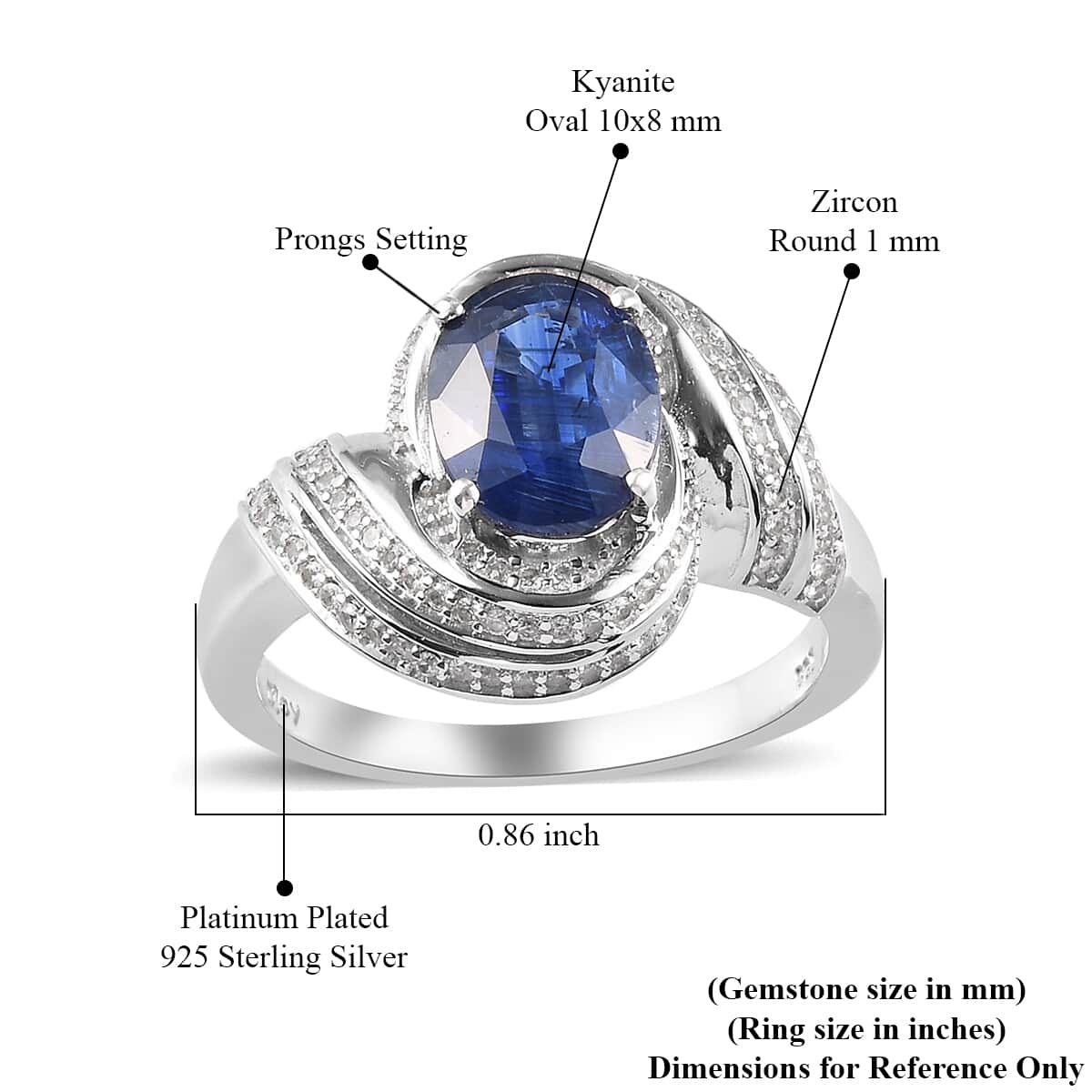 Himalayan Kyanite and Zircon 4.00 ctw Ring in Platinum Over Sterling Silver (Size 11.0) image number 5