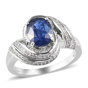 Himalayan Kyanite and Zircon 4.00 ctw Ring in Platinum Over Sterling Silver (Size 6.0)