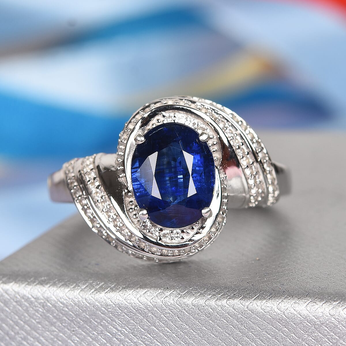 Himalayan Kyanite and Zircon 4.00 ctw Ring in Platinum Over Sterling Silver (Size 7.0) image number 1