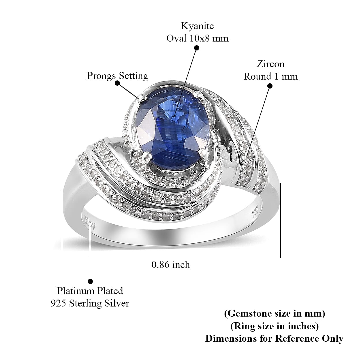 Himalayan Kyanite and Zircon 4.00 ctw Ring in Platinum Over Sterling Silver (Size 7.0) image number 5