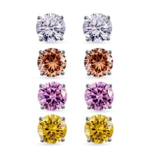 Lustro Stella Set of 4 Stud Earrings, Finest Multi Color CZ Earrings Set, Solitaire Stud Earrings Set, Set of Sterling Silver Earrings 10.00 ctw