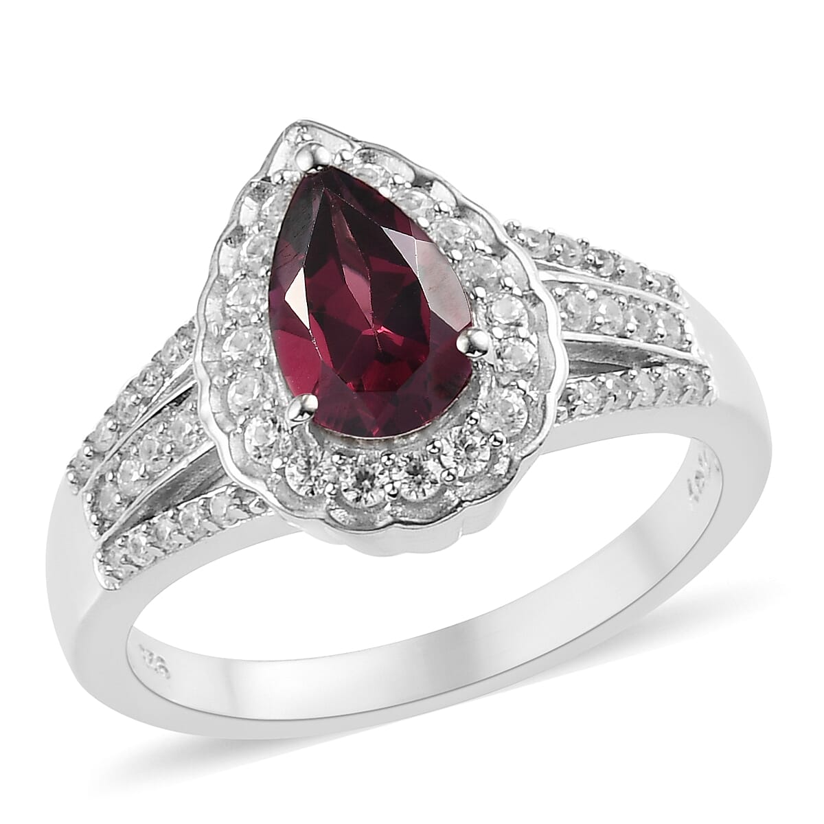 Tanzanian Wine Garnet and Zircon Ring in Platinum Over Sterling Silver (Size 10.0) 2.10 ctw