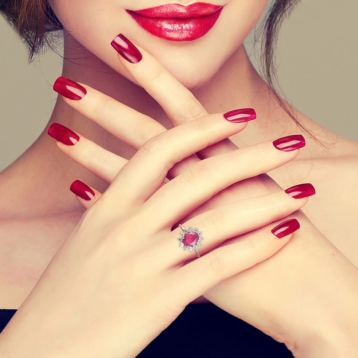 10K Yellow Gold AA Niassa Ruby and Zircon Floral Ring (Size 9.0) 2.30 Grams 3.50 ctw image number 2