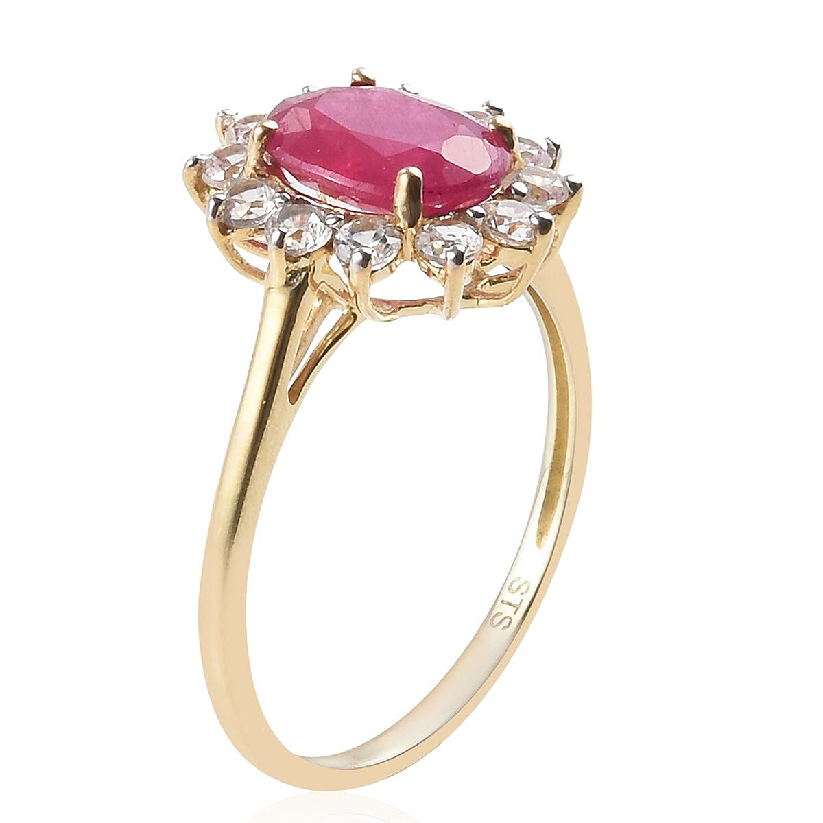 10K Yellow Gold AA Niassa Ruby and Zircon Floral Ring (Size 9.0) 2.30 Grams 3.50 ctw image number 3
