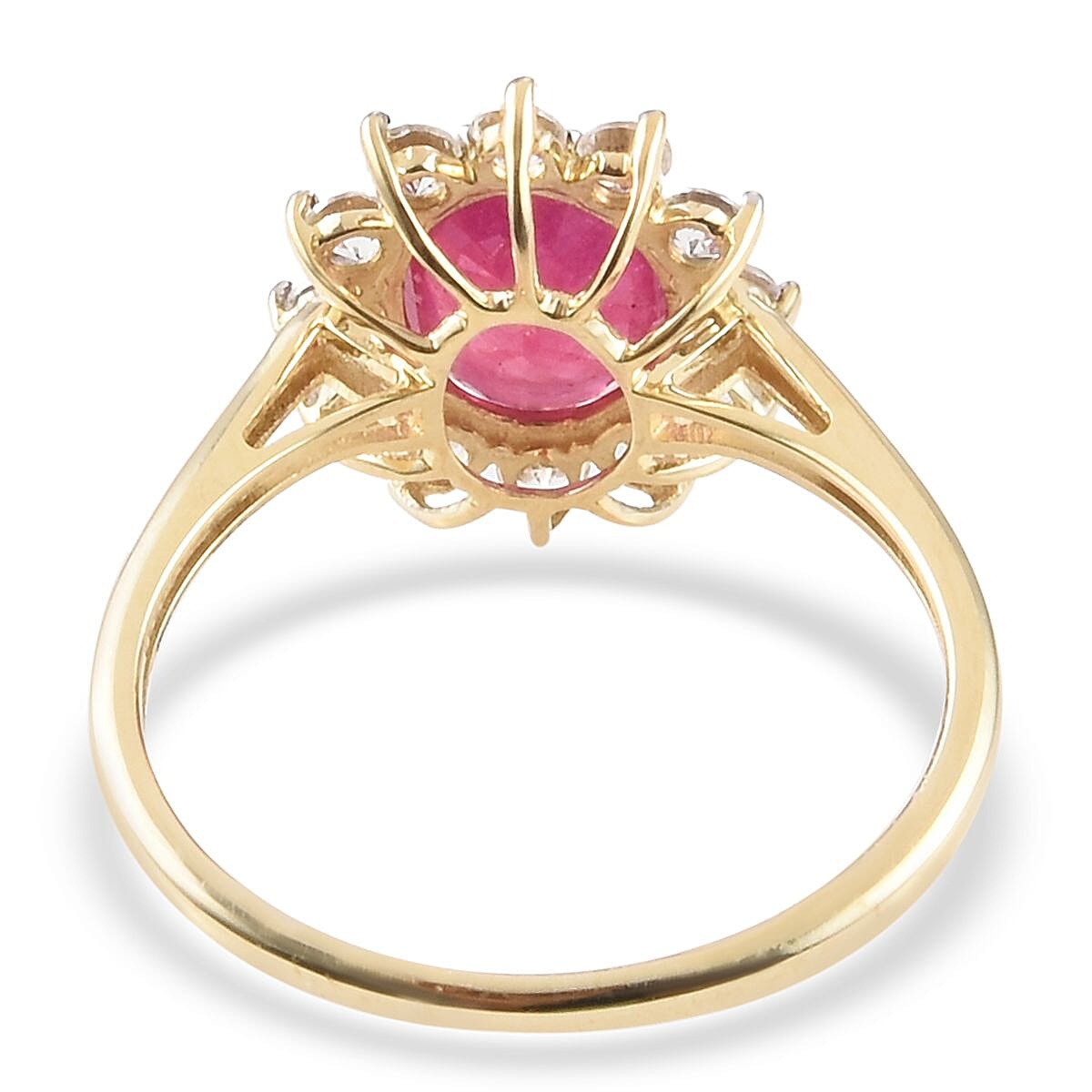 10K Yellow Gold AA Niassa Ruby and Zircon Floral Ring (Size 9.0) 2.30 Grams 3.50 ctw image number 4