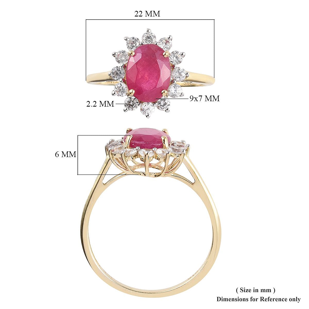 10K Yellow Gold AA Niassa Ruby and Zircon Floral Ring (Size 9.0) 2.30 Grams 3.50 ctw image number 5