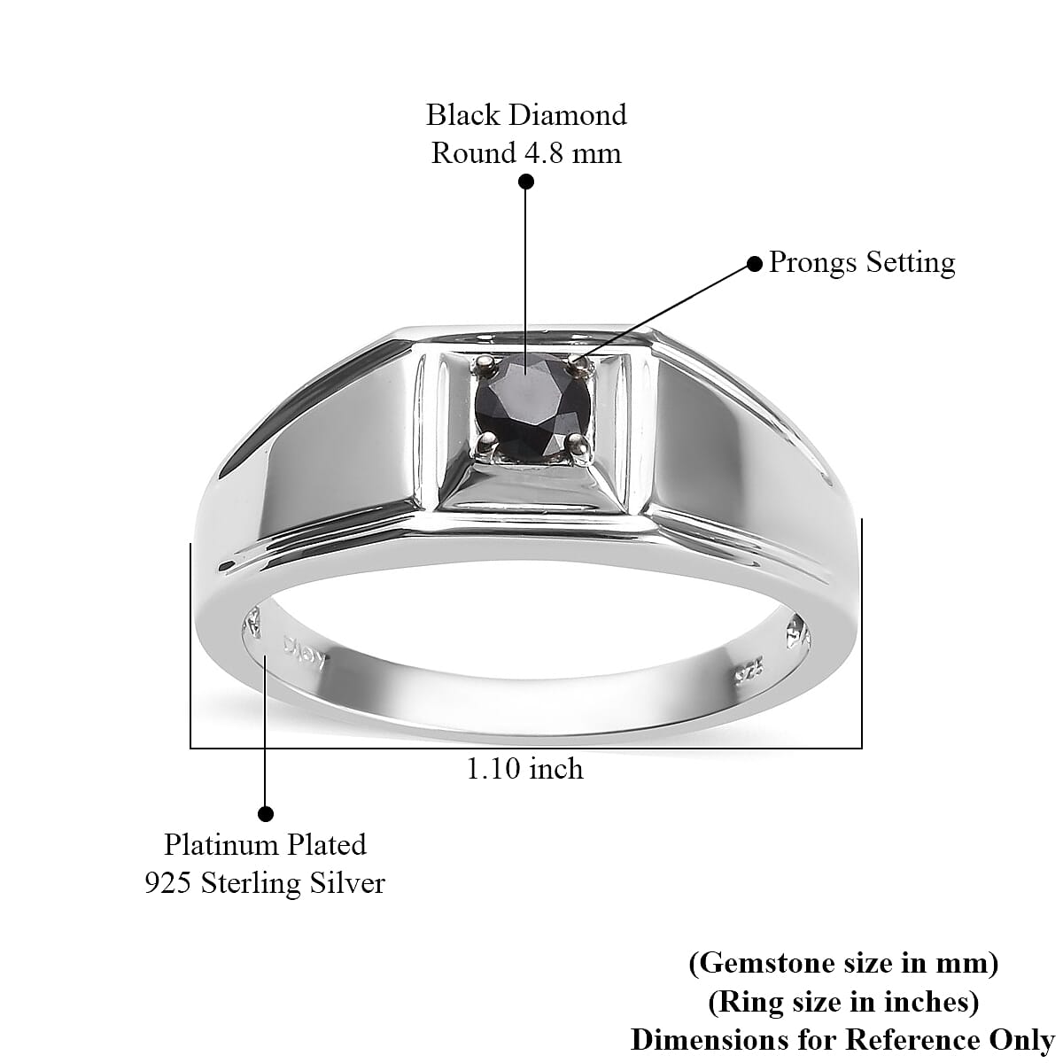 Black Diamond Solitaire Men's Ring in Platinum Over Sterling Silver (Size 10.0) 0.50 ctw