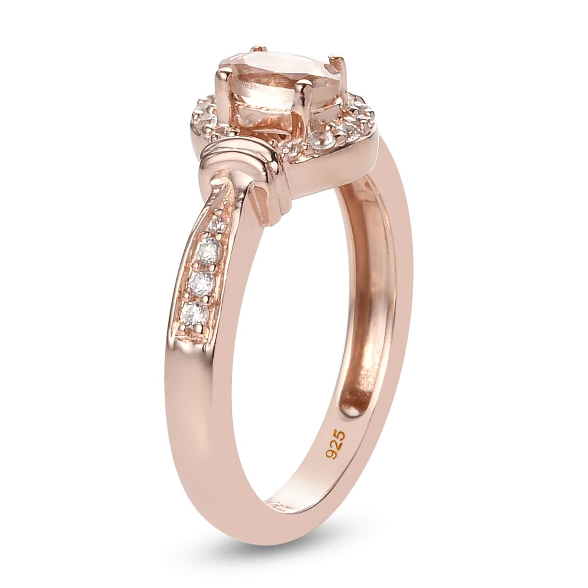 Marropino Morganite and Natural White Zircon Ring (Size 6.0) and Pendant Necklace 20 Inches in Vermeil Rose Gold Over Sterling Silver 1.25 ctw image number 4